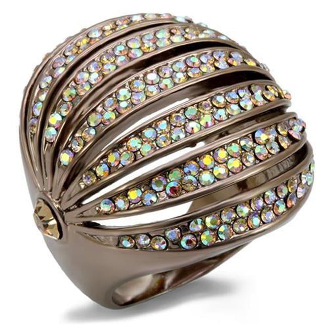 Women Chocolate Gold Brass Ring with Top Grade Crystal in Multi Color - Size 7