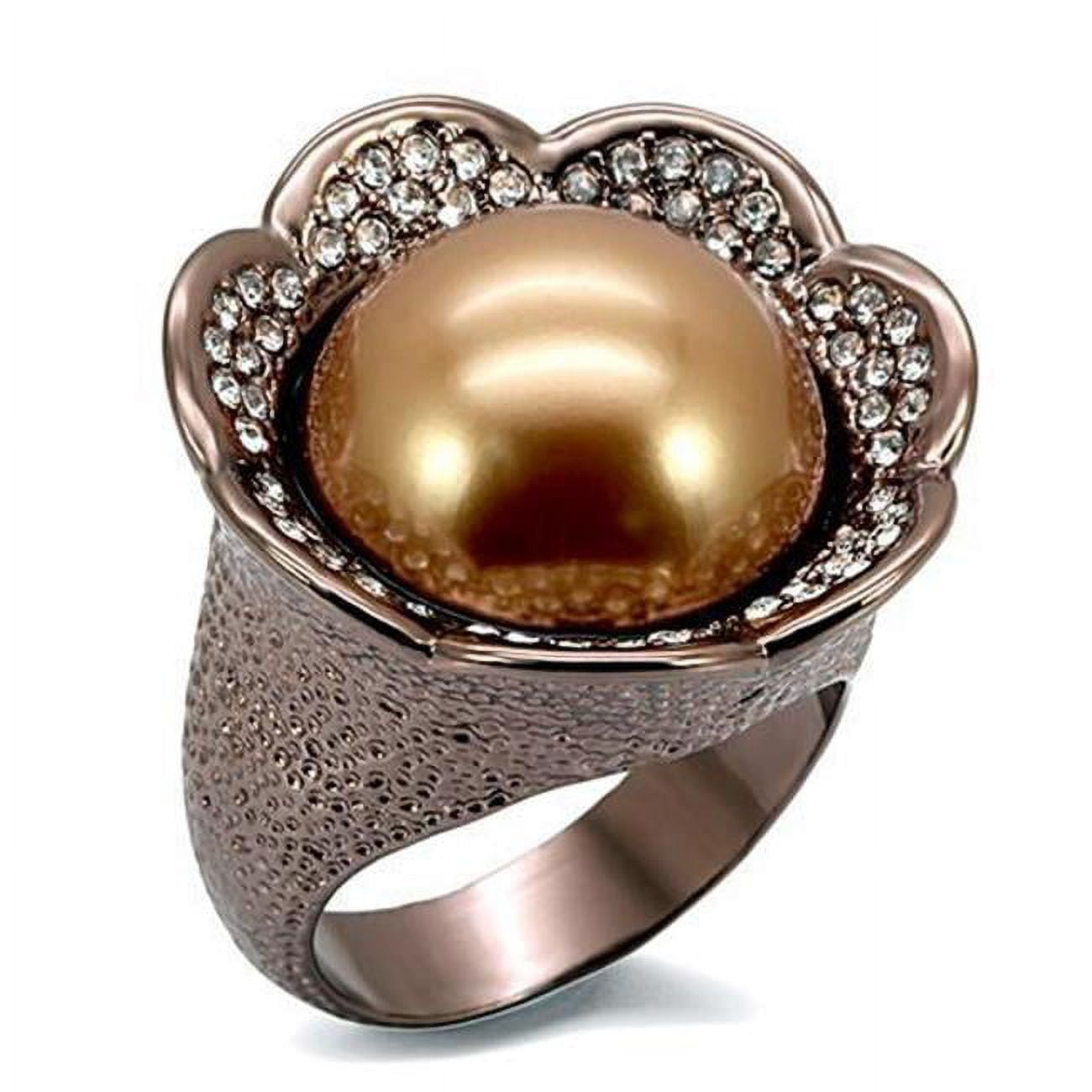 Women Chocolate Gold Brass Ring with Synthetic in Brown - Size 7
