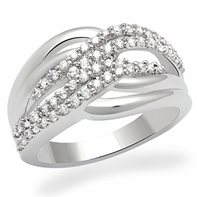 Women Rhodium Brass Ring with AAA Grade CZ in Clear - Size 5