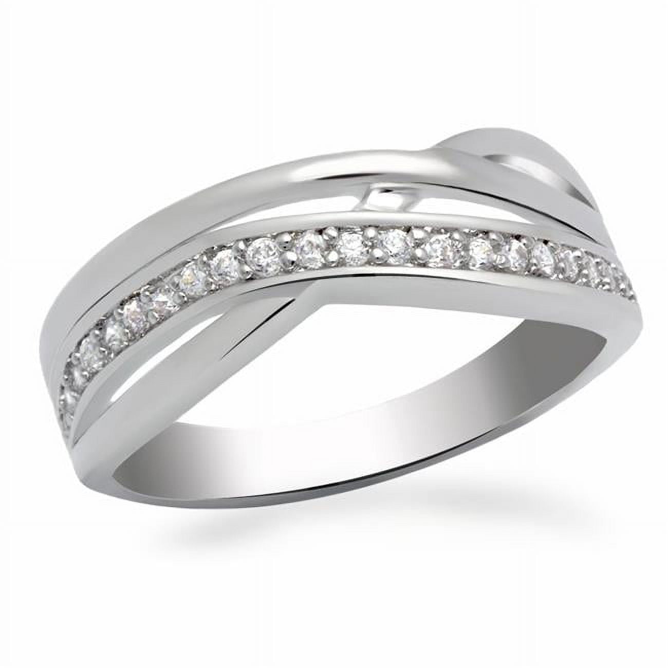 Women Rhodium Brass Ring with AAA Grade CZ in Clear - Size 6