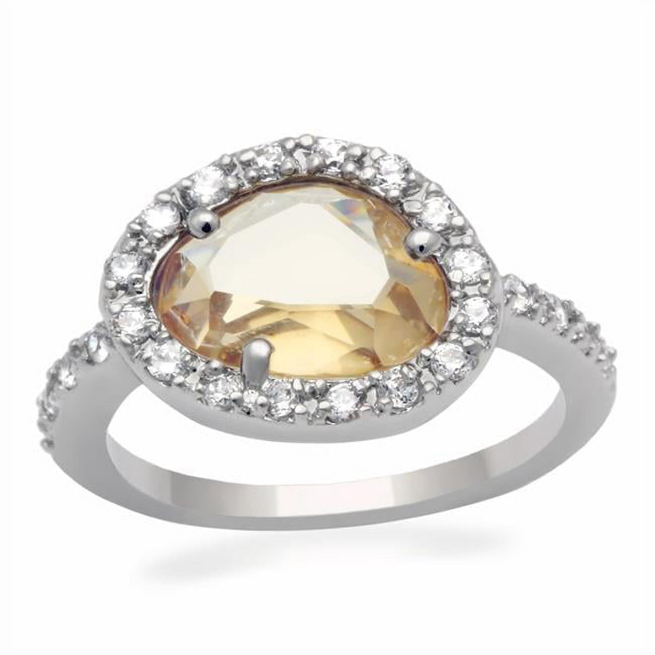 Women Rhodium Brass Ring with AAA Grade CZ in Champagne - Size 7
