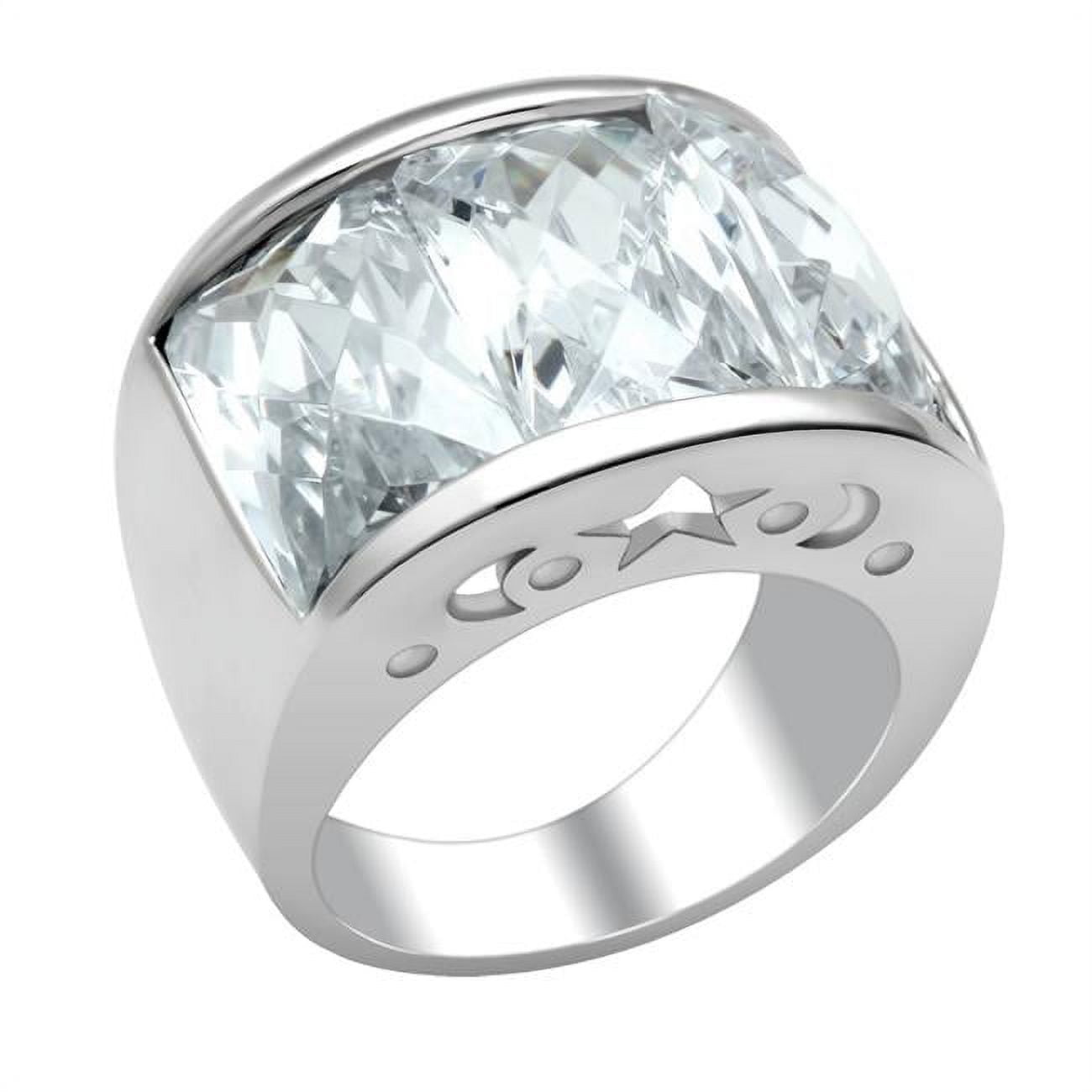 Women Rhodium Brass Ring with AAA Grade CZ in Clear - Size 8