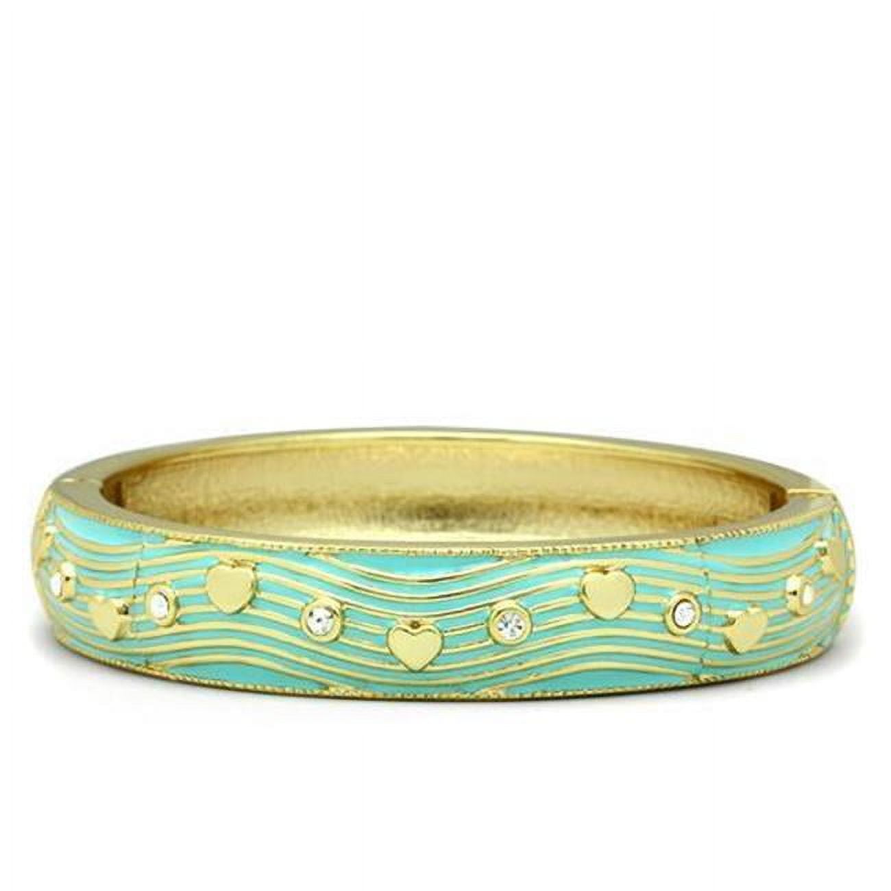 Women Flash Gold White Metal Bangle with Top Grade Crystal in Clear - 7 in.