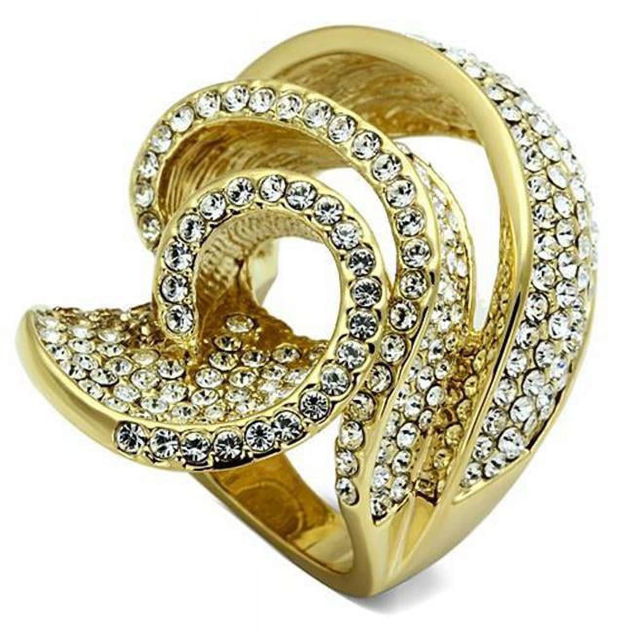 Women Gold Brass Ring with Top Grade Crystal in Light Smoked - Size 7