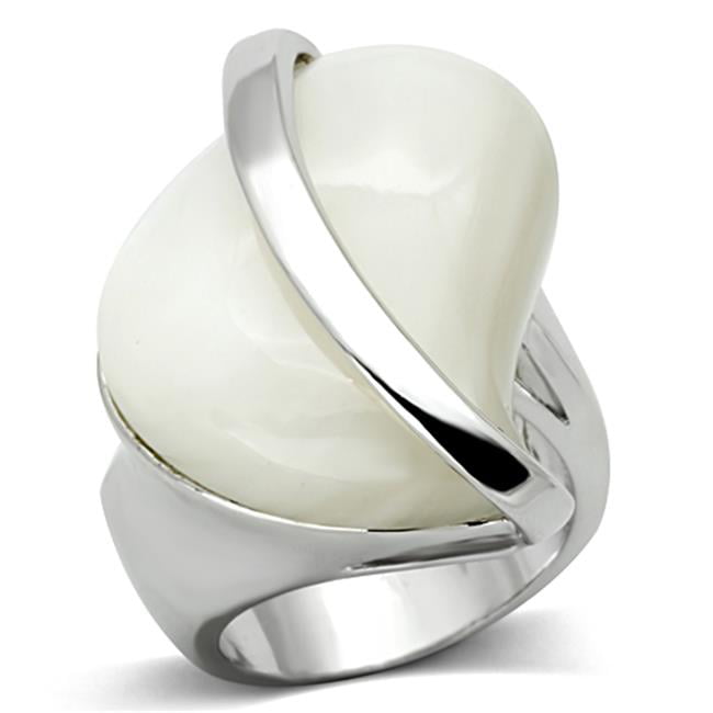 Women Rhodium Brass Ring with Synthetic in White - Size 7