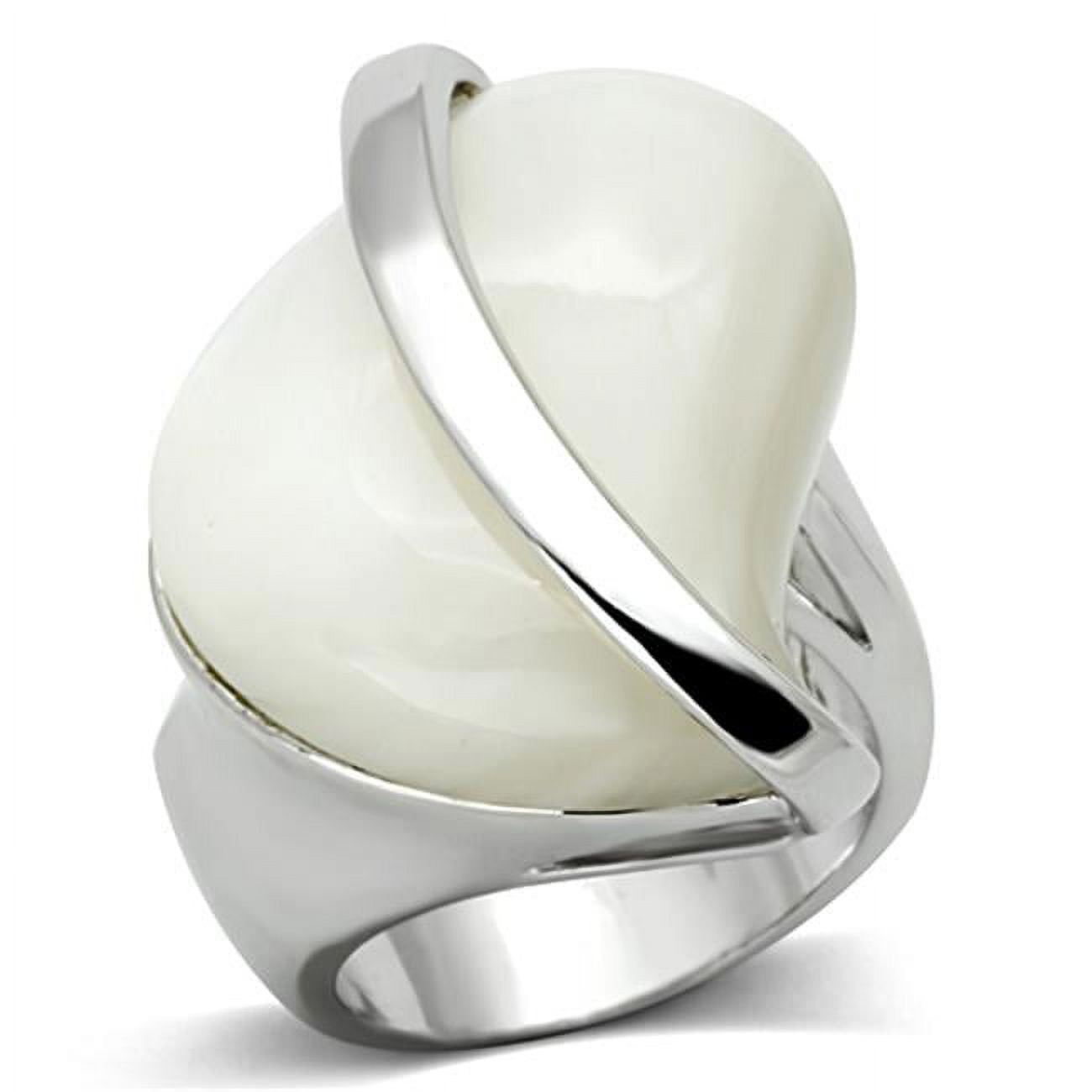 Women Rhodium Brass Ring with Synthetic in White - Size 9