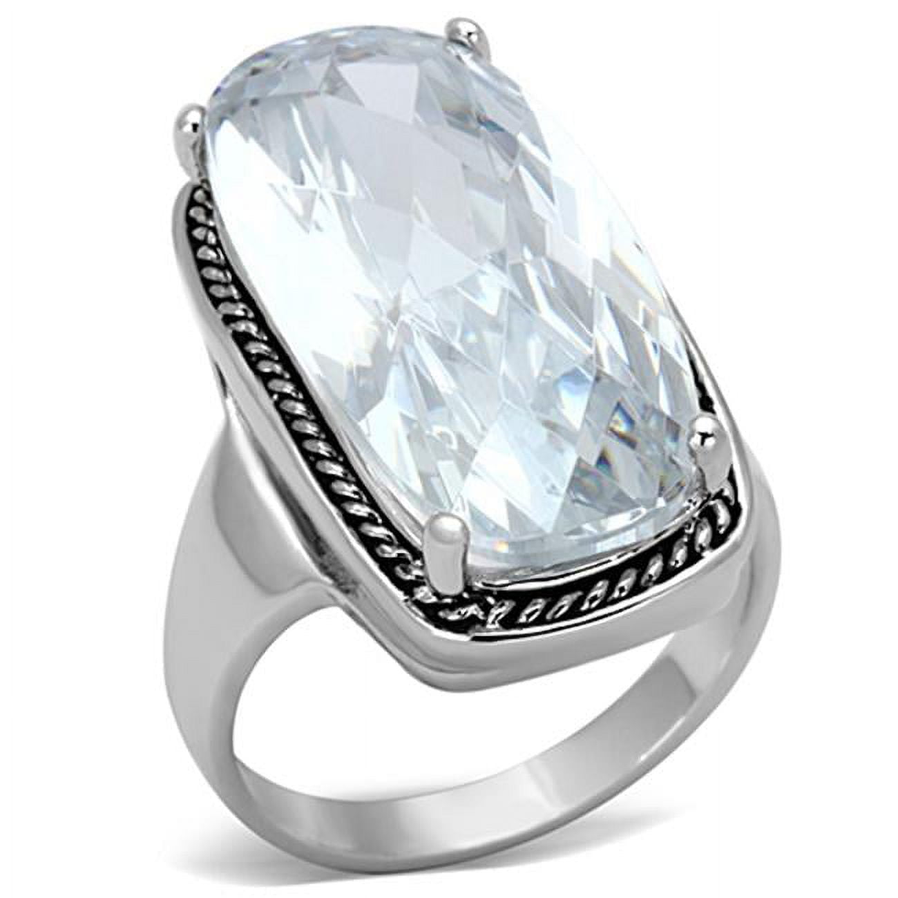 Women Rhodium Brass Ring with AAA Grade CZ in Clear - Size 7