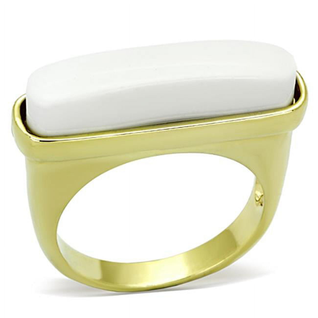 Women Gold Brass Ring with Synthetic in White - Size 8