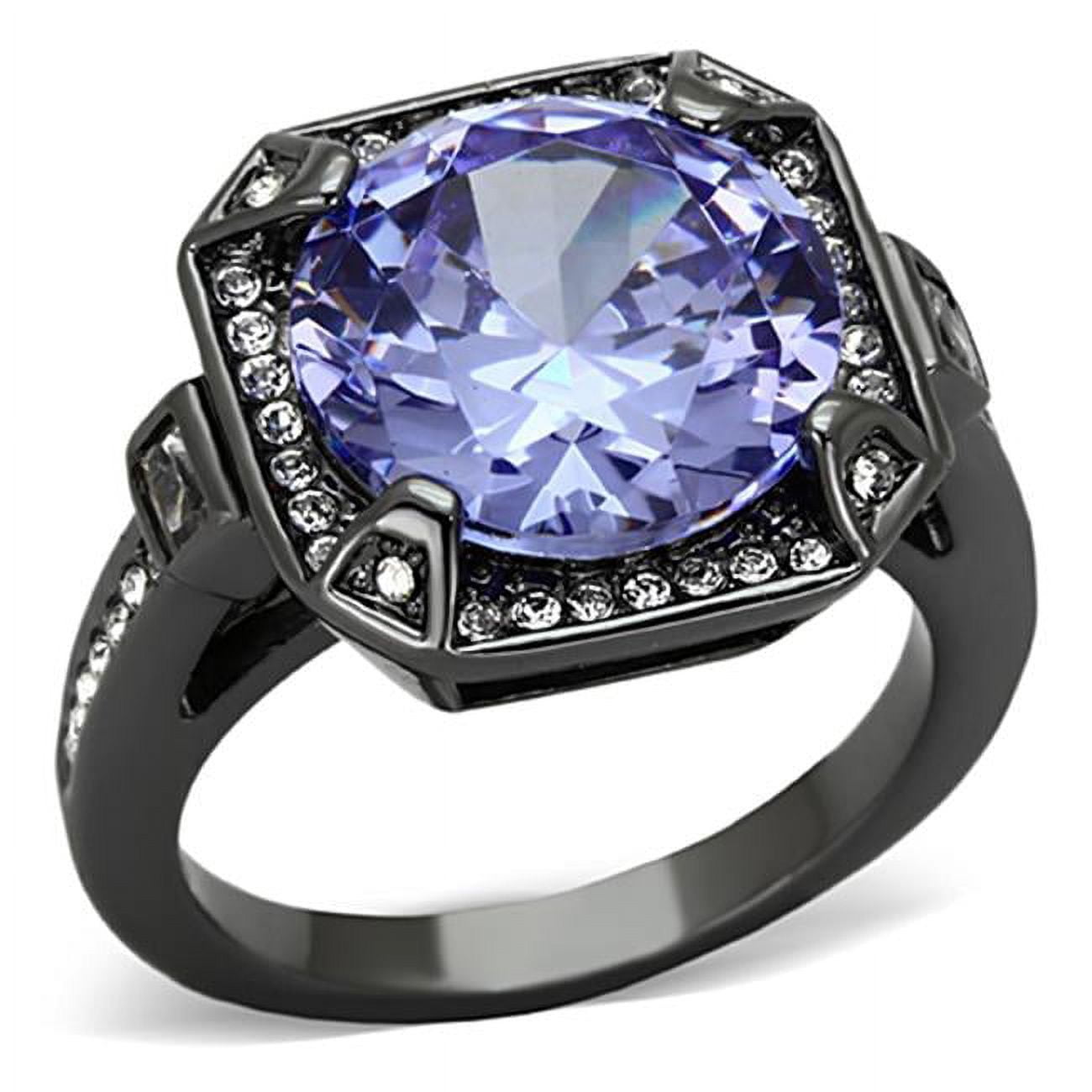 Women Ruthenium Brass Ring with AAA Grade CZ in Tanzanite - Size 5