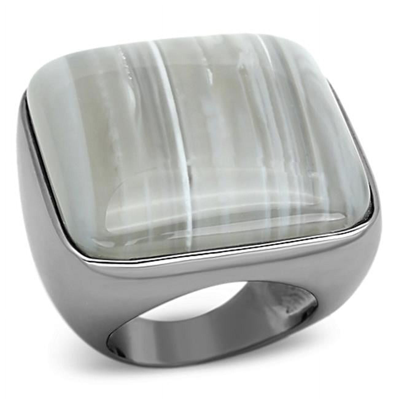 Women Ruthenium Brass Ring with Semi-Precious in Light Gray - Size 5