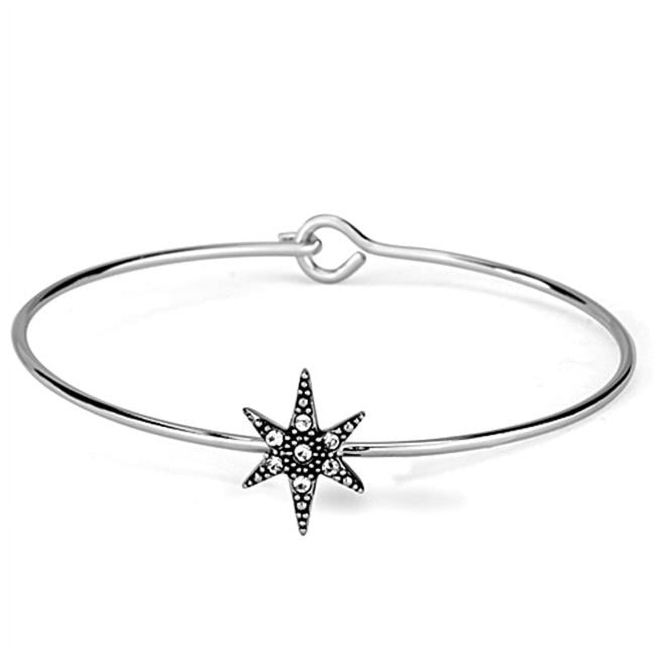 Women Rhodium Brass Bangle with Top Grade Crystal in Clear - 7 in.
