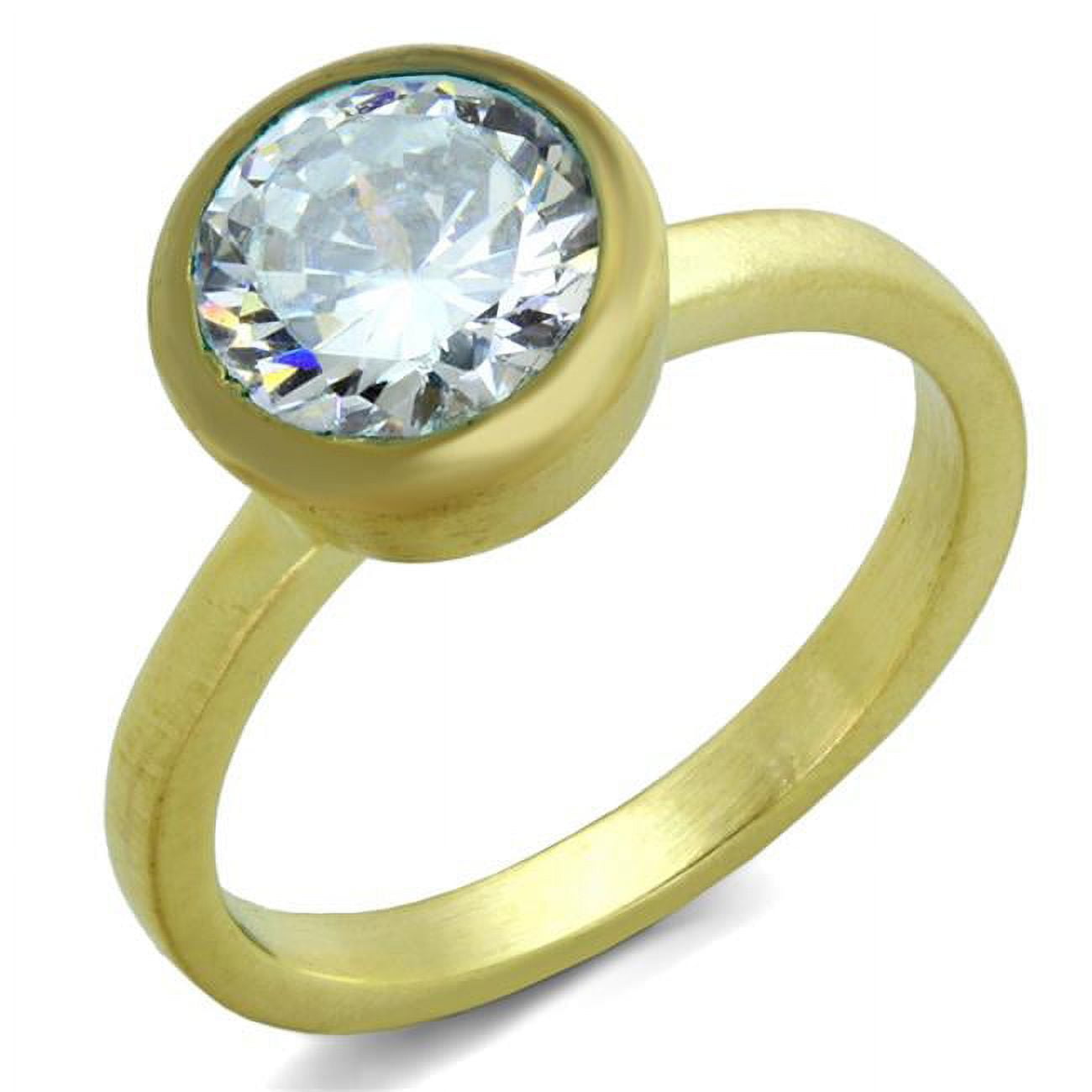 Women Gold & Brush Brass Ring with AAA Grade CZ in Clear - Size 8