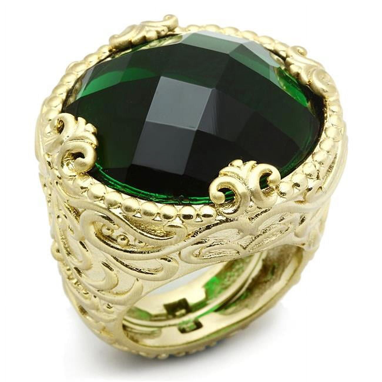 Women Gold & Brush Brass Ring with Synthetic in Emerald - Size 8