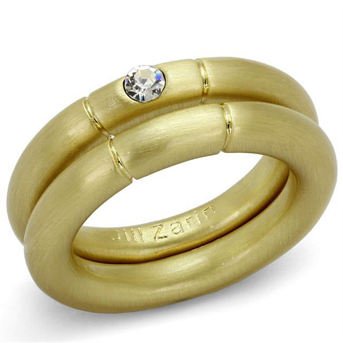 Women Gold & Brush Brass Ring with Top Grade Crystal in Clear - Size 7