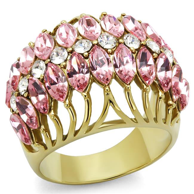 Women IP Gold Brass Ring with Top Grade Crystal in Rose - Size 8