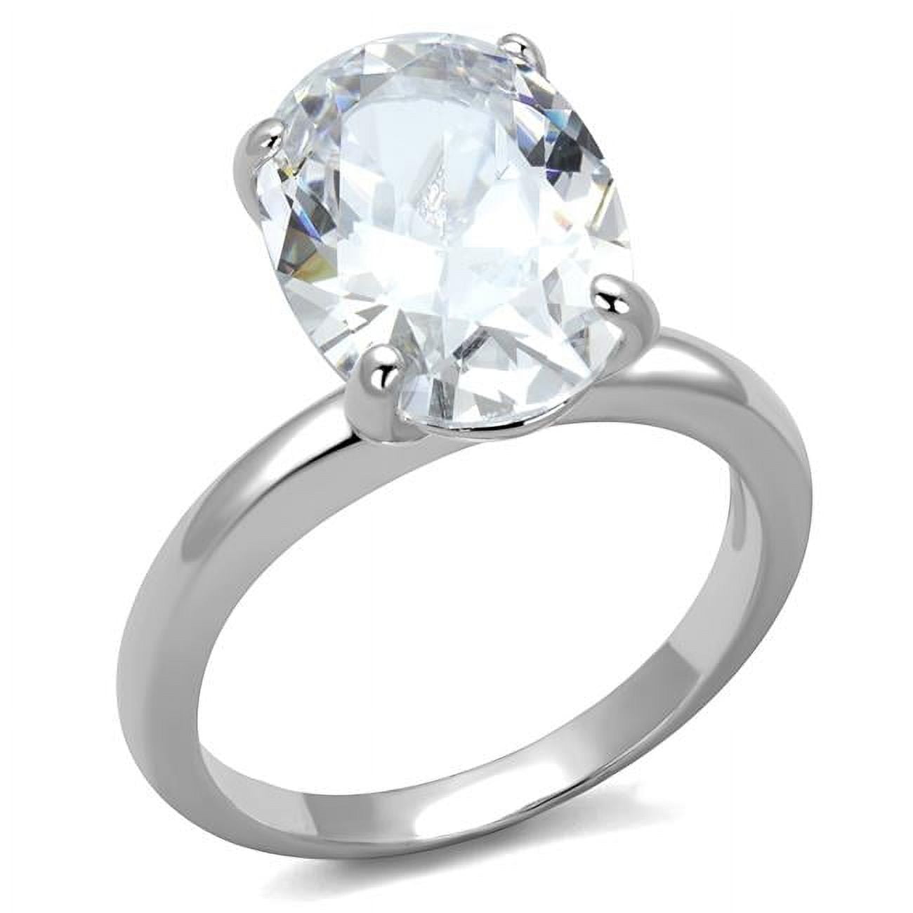 Women Rhodium Brass Ring with AAA Grade CZ in Clear - Size 8