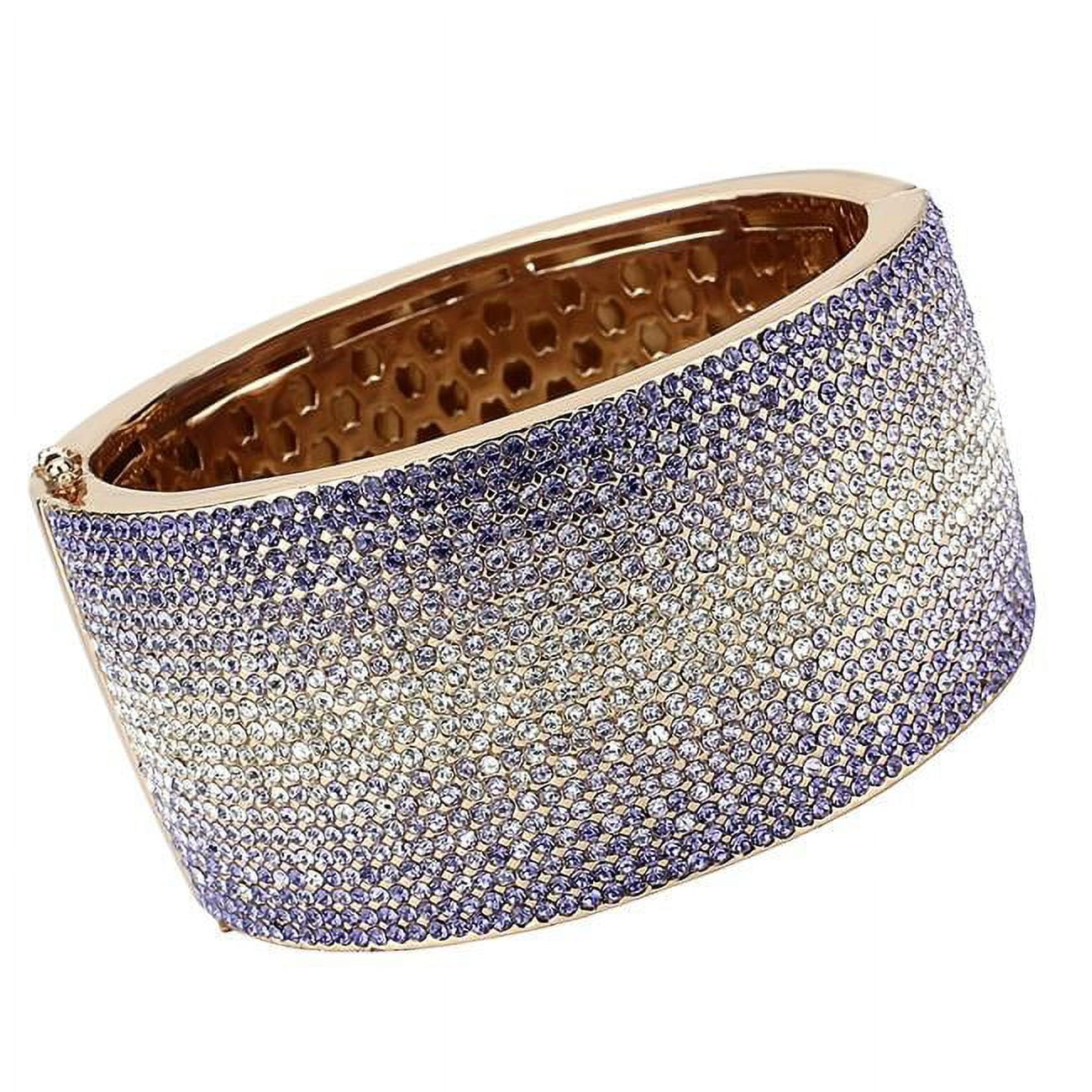 Women Rose Gold & e-coating Brass Bangle with Top Grade Crystal in Multi Color - 6.75 in.