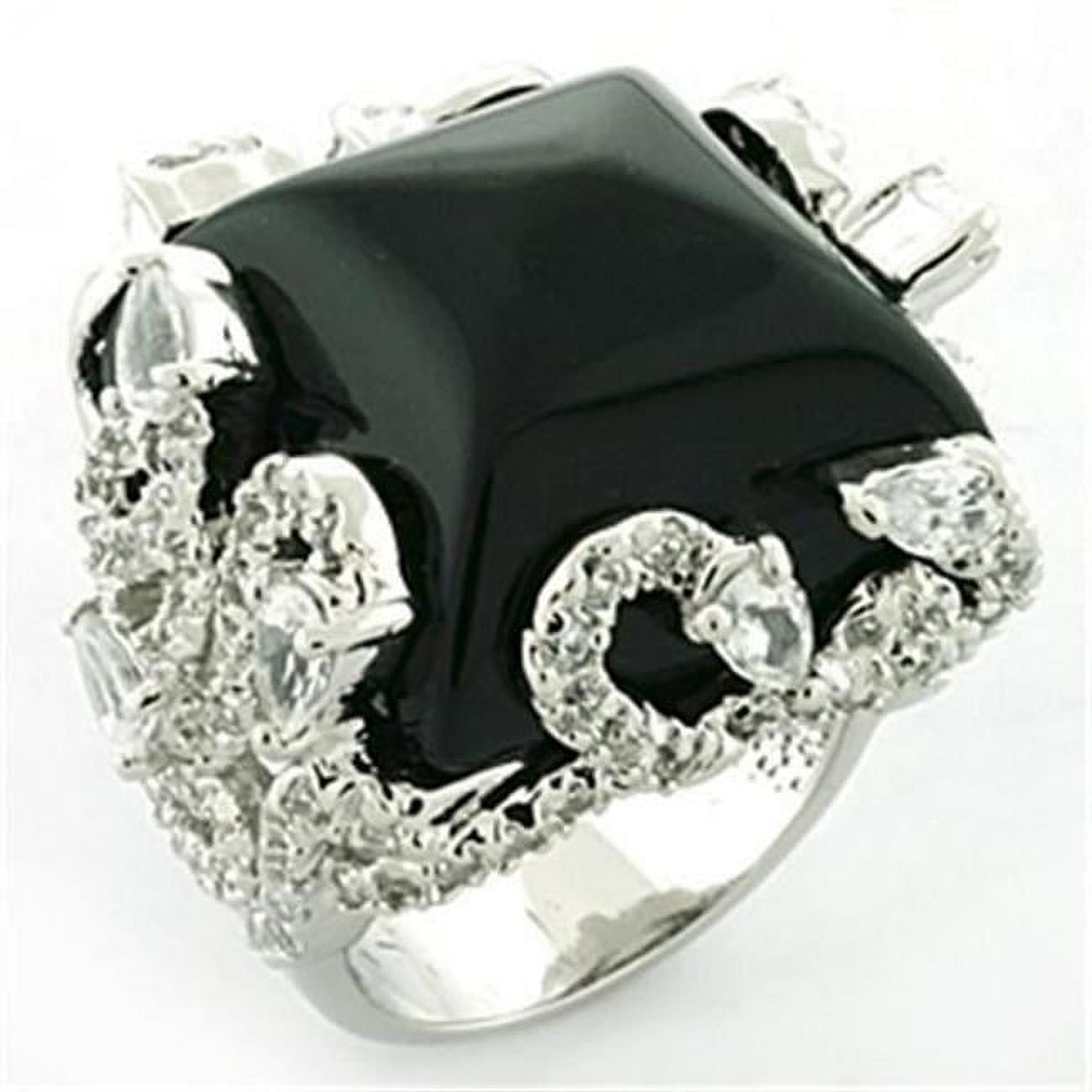 Women Rhodium Brass Ring with Synthetic in Jet - Size 7