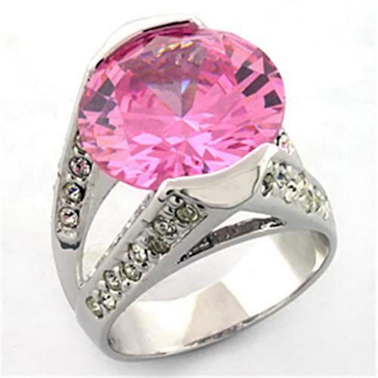 Women Rhodium Brass Ring with AAA Grade CZ in Rose - Size 6