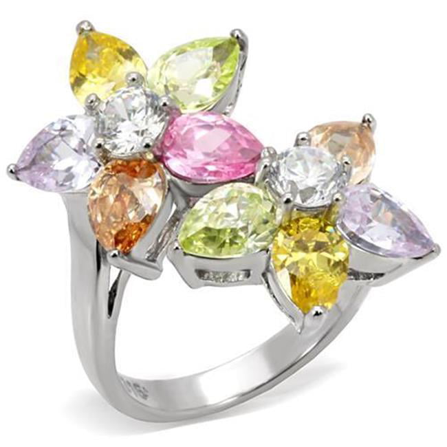 TK111-9 Women High Polished Stainless Steel Ring with AAA Grade CZ in Multi Color - Size 9