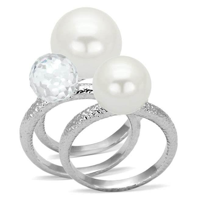 Women Rhodium Brass Ring with Synthetic in White - Size 6