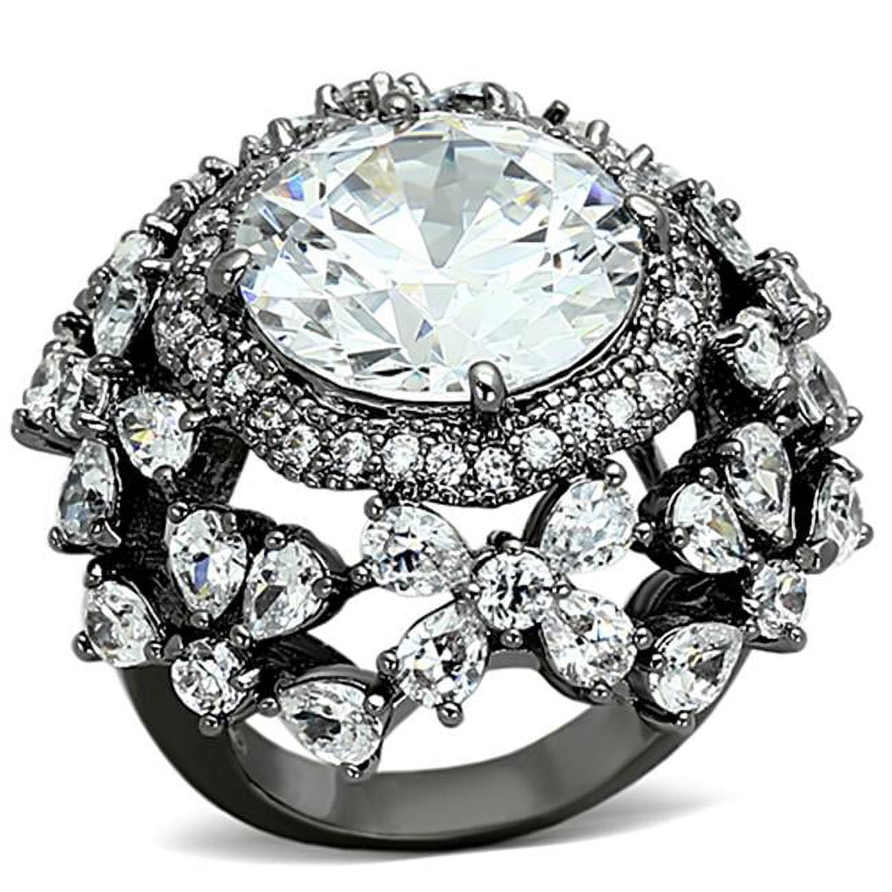 Women Ruthenium Brass Ring with AAA Grade CZ in Clear - Size 8
