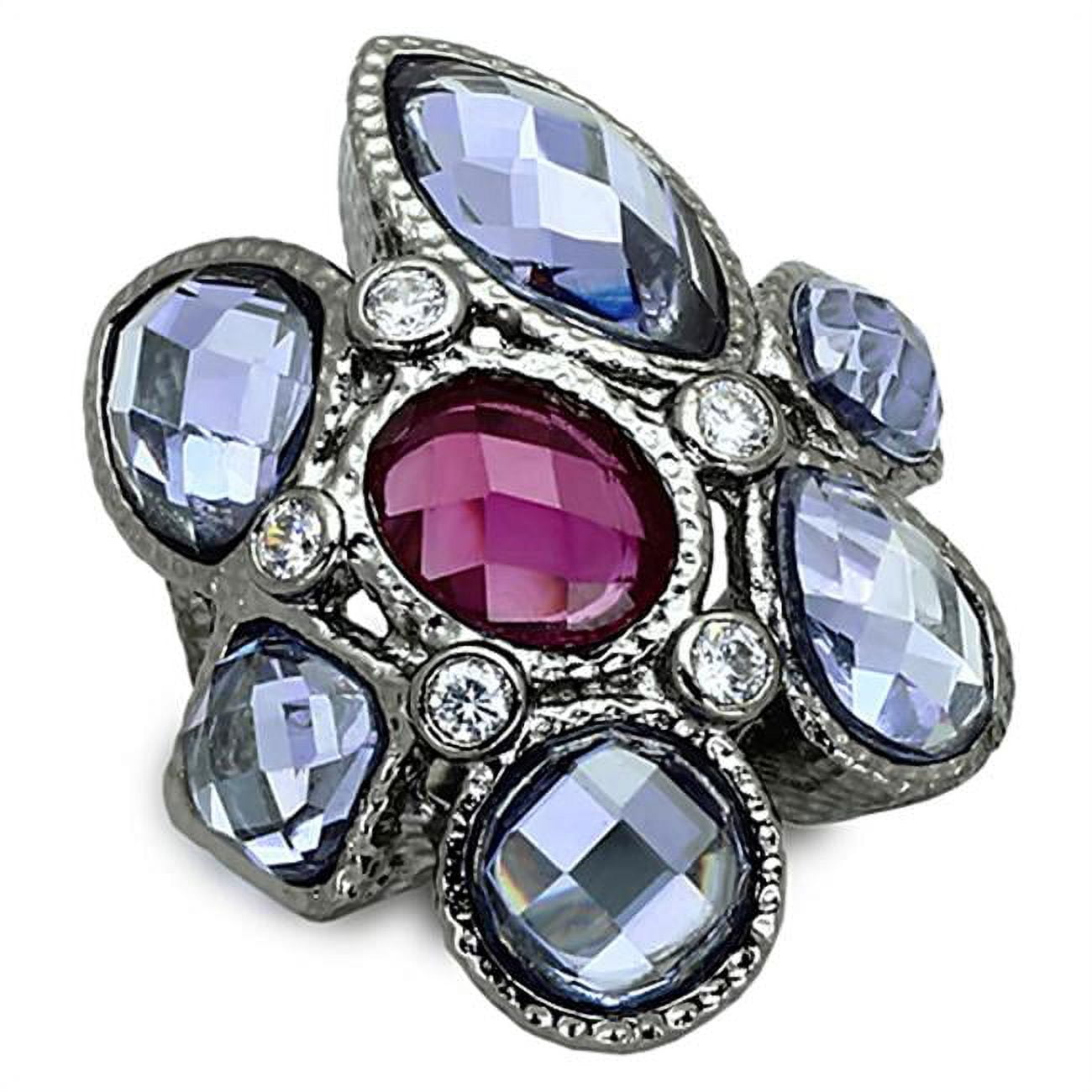 Women Ruthenium Brass Ring with AAA Grade CZ in Multi Color - Size 8