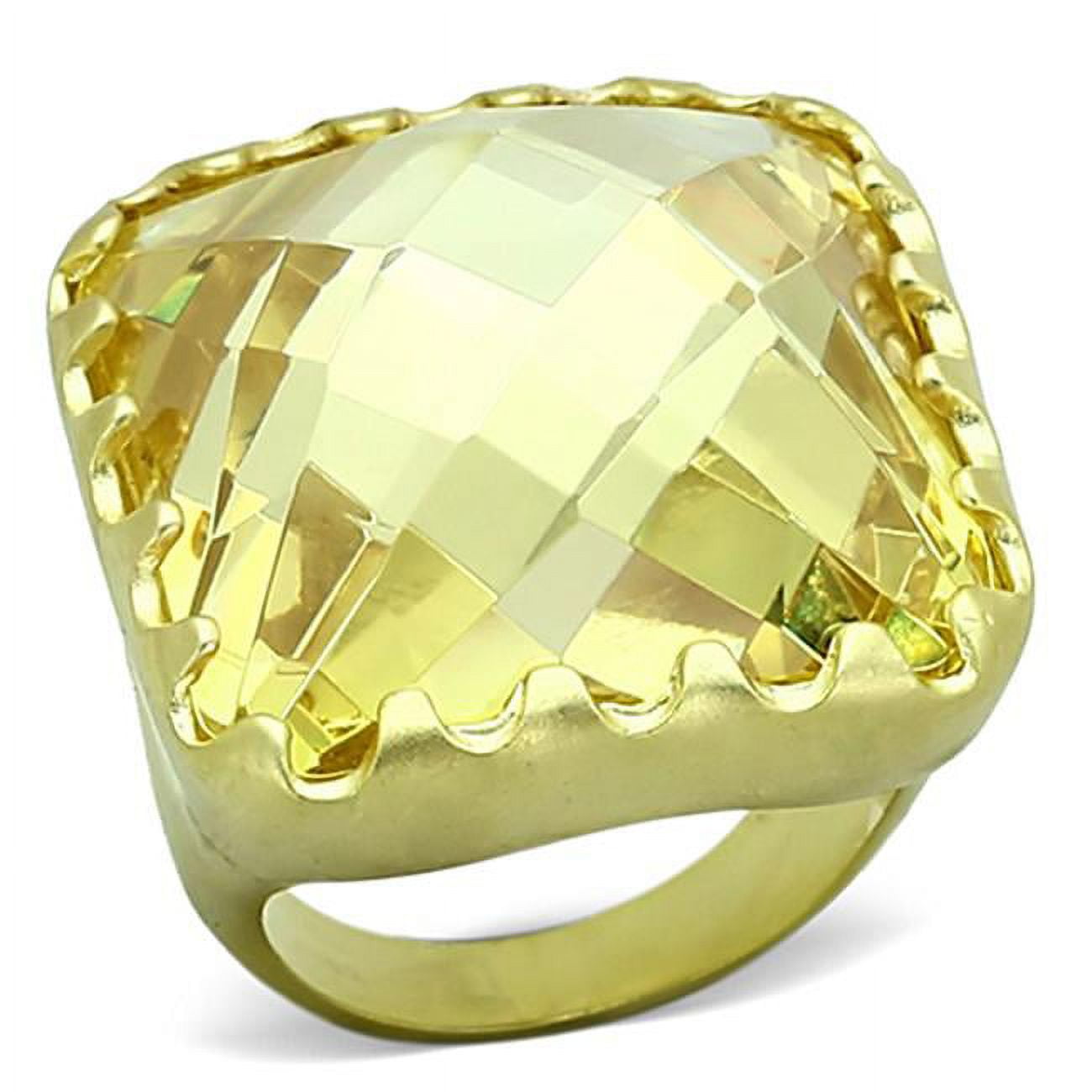 Women Matte Gold Brass Ring with AAA Grade CZ in Citrine Yellow - Size 8