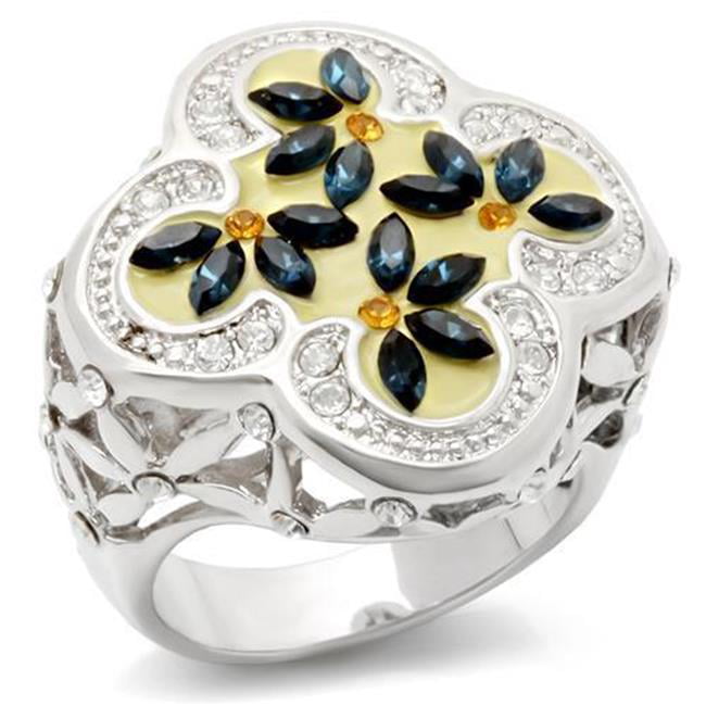 Women Rhodium Brass Ring with Top Grade Crystal in Multi Color - Size 8