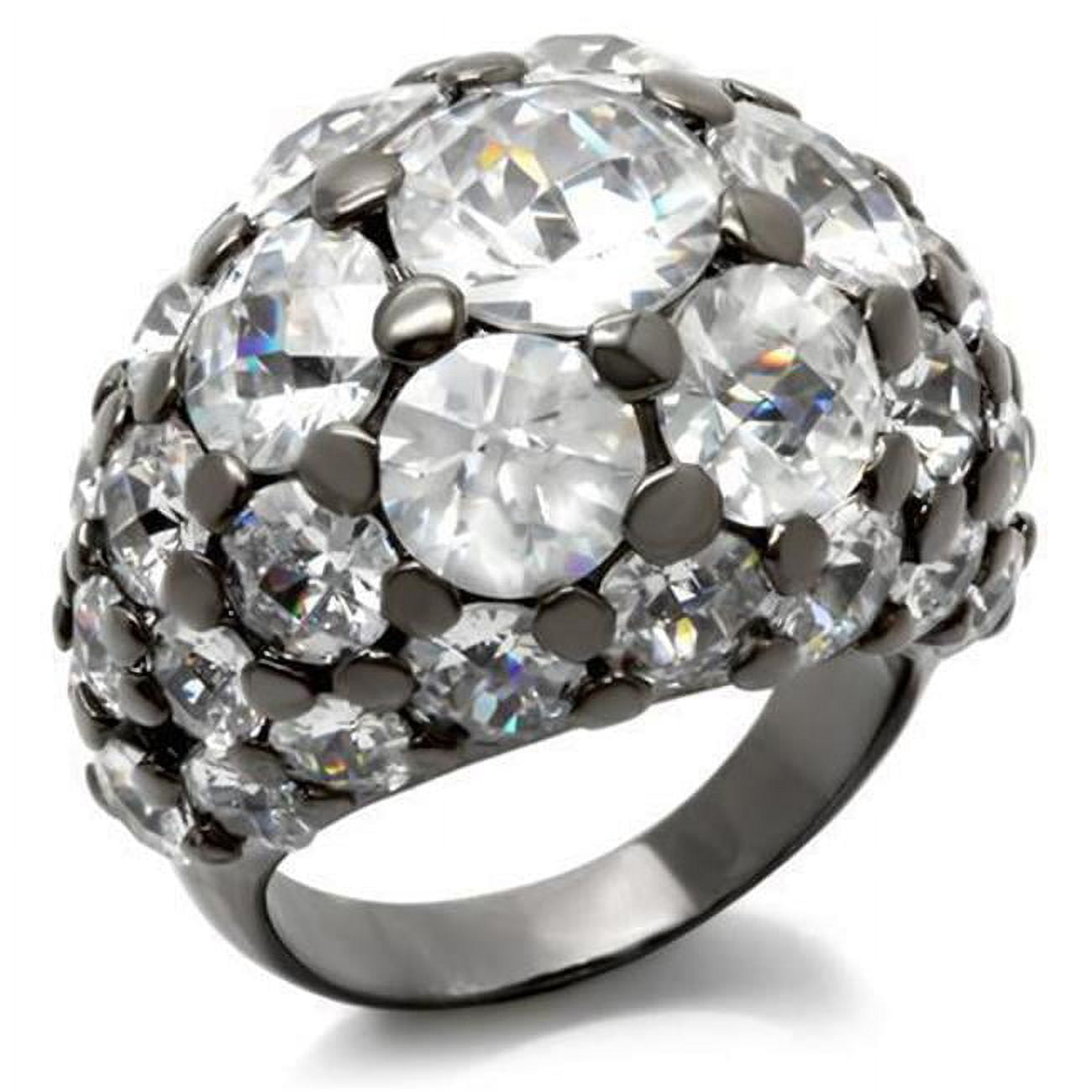Women Ruthenium Brass Ring with AAA Grade CZ in Clear - Size 8