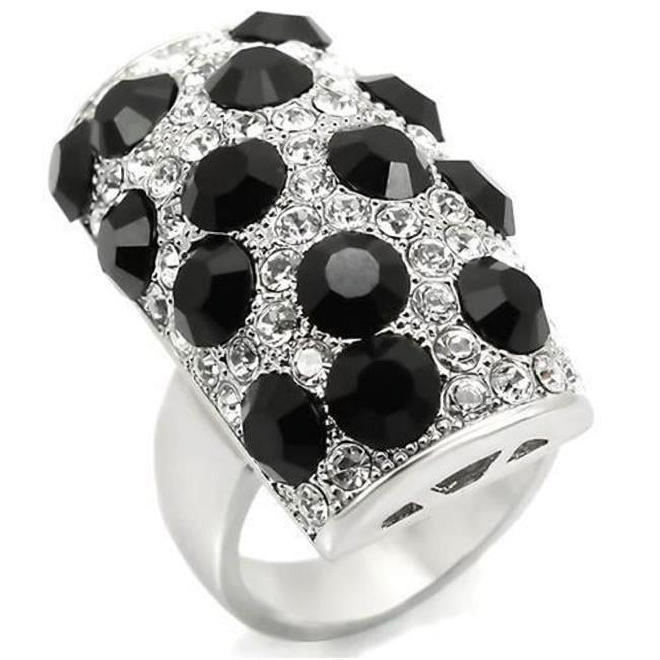 Women Rhodium Brass Ring with Top Grade Crystal in Jet - Size 9