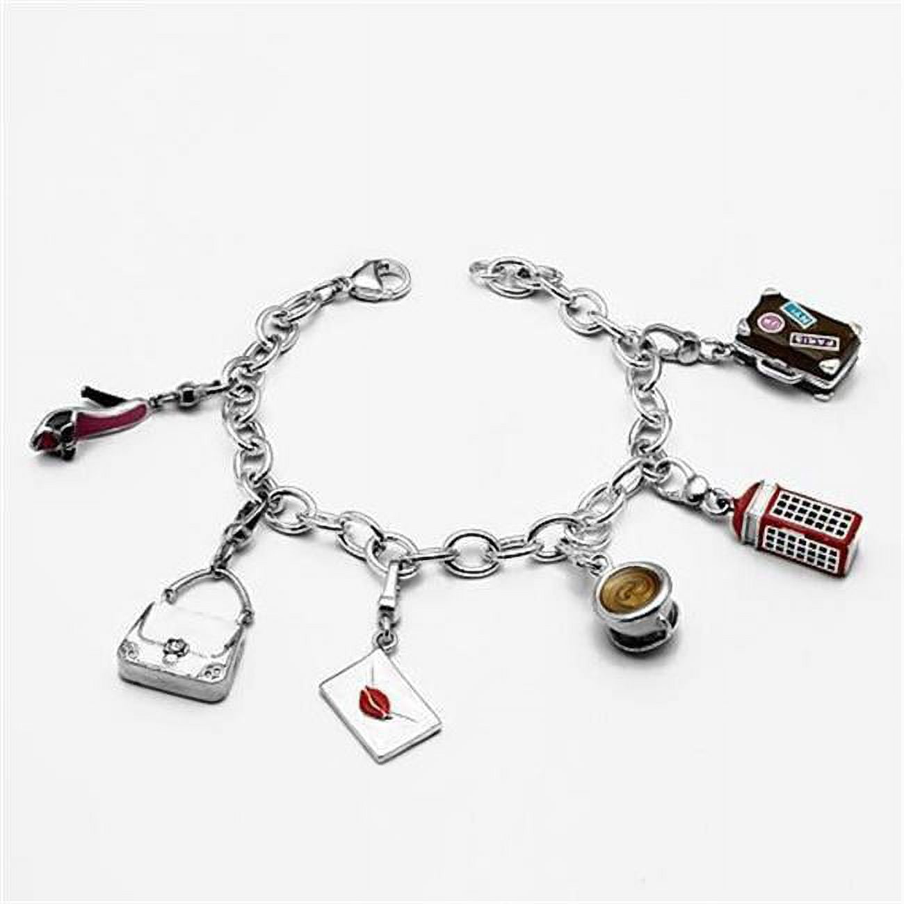 Women Silver 925 Sterling Silver Bracelet with Epoxy in Multi Color - 7.25 in.