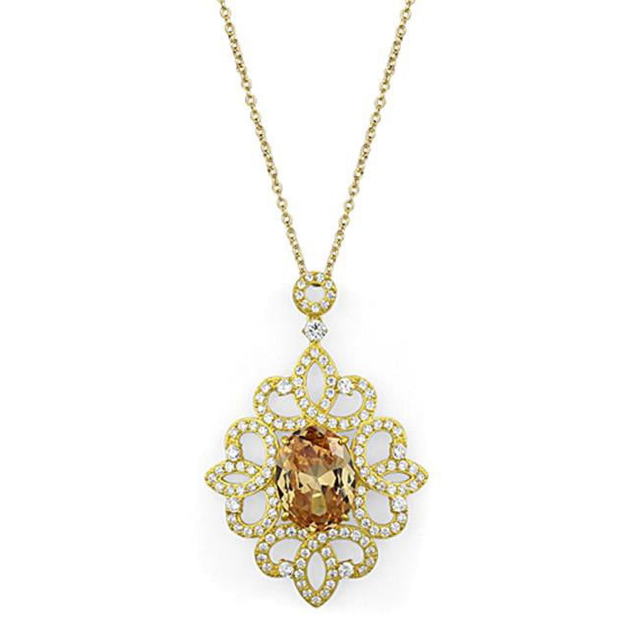 Picture of Alamode LOS784-18Plus2 Women Gold 925 Sterling Silver Chain Pendant with AAA Grade CZ in Champagne - 18 & 2 in.