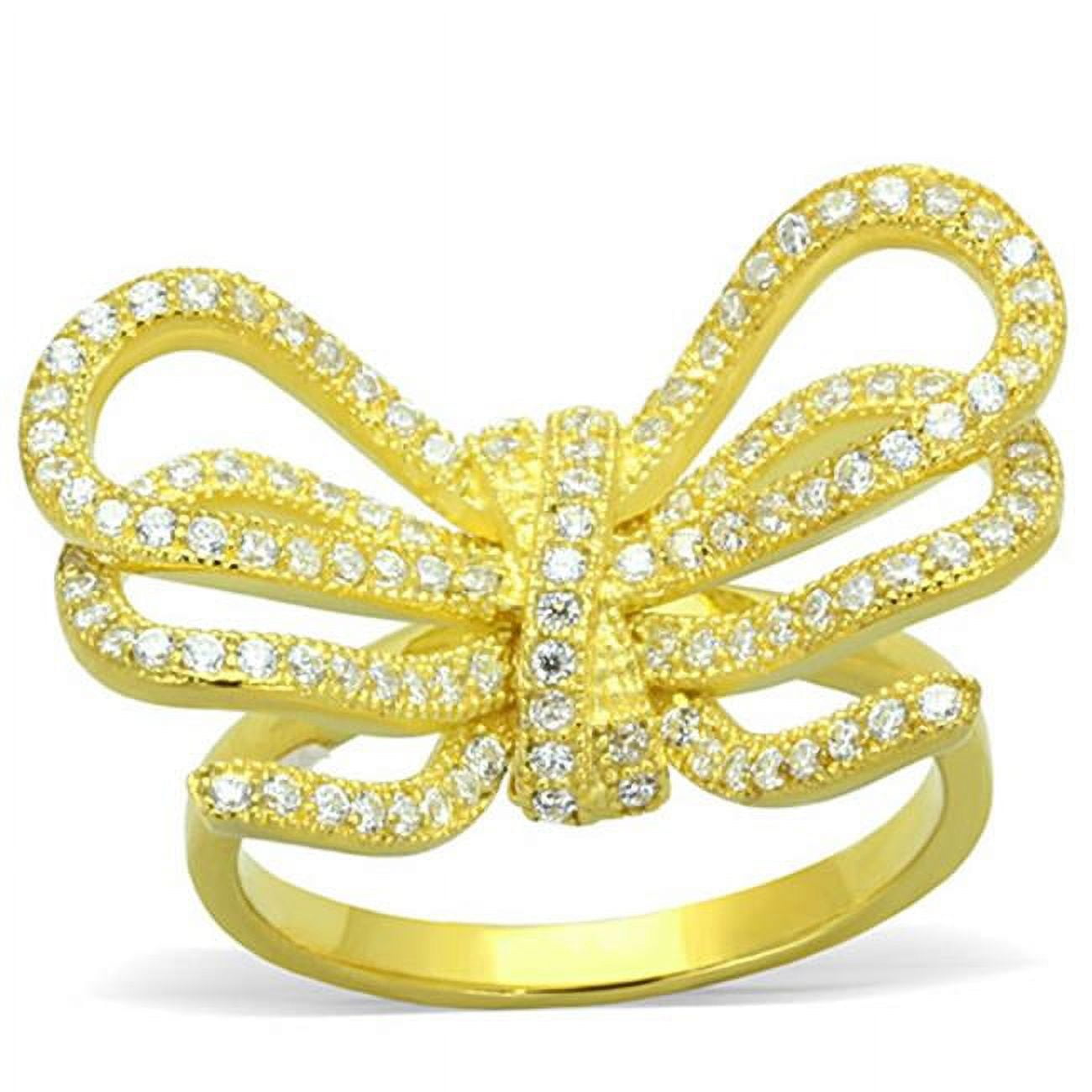 Women Gold 925 Sterling Silver Ring with AAA Grade CZ in Clear - Size 7