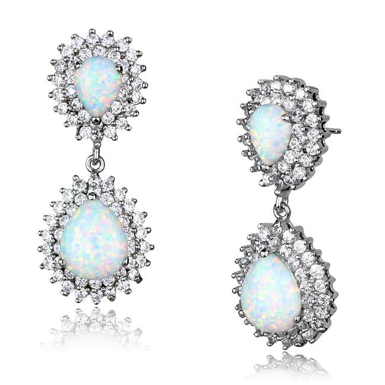 Women Rhodium 925 Sterling Silver Earrings with Semi-Precious in Aurora Borealis Rainbow Effect