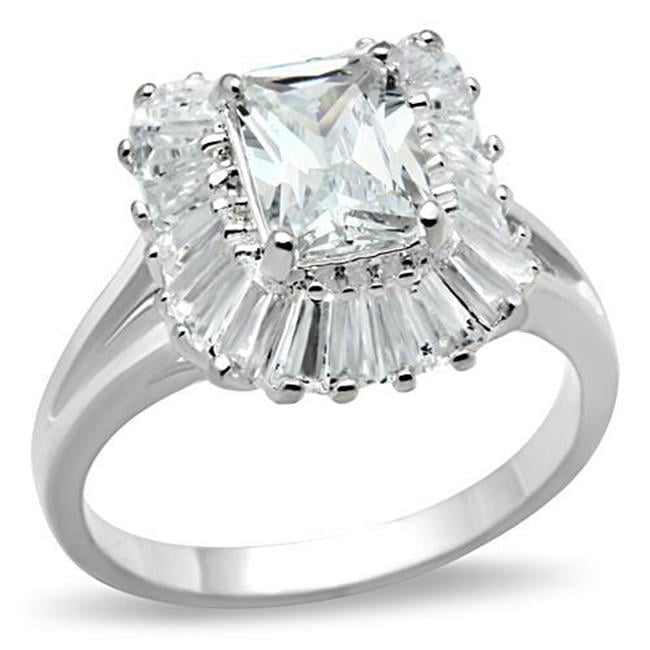 Women Silver 925 Sterling Silver Ring with AAA Grade CZ in Clear - Size 9
