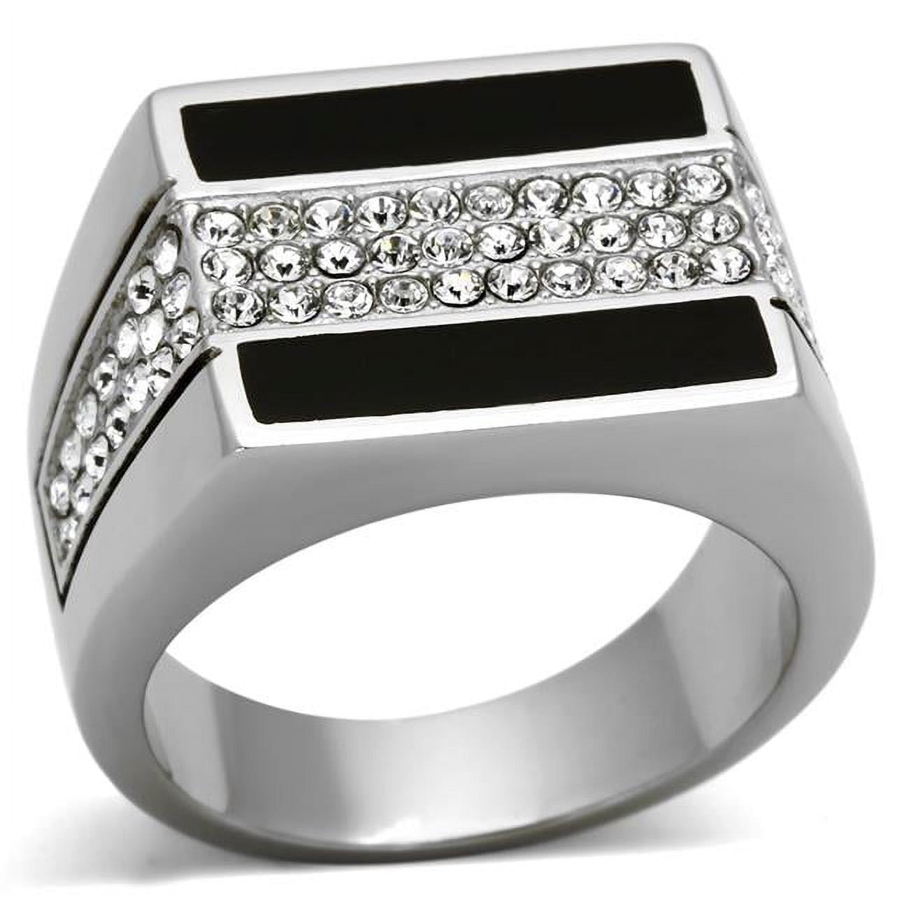 TK1048-12 Men High Polished Stainless Steel Ring with Top Grade Crystal in Clear - Size 12