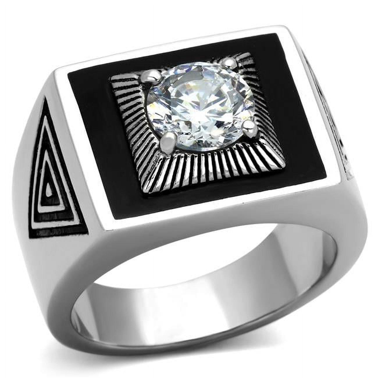 Men High Polished Stainless Steel Ring with AAA Grade CZ in Clear - Size 8