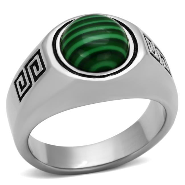 Men High Polished Stainless Steel Ring with Synthetic in Emerald - Size 13