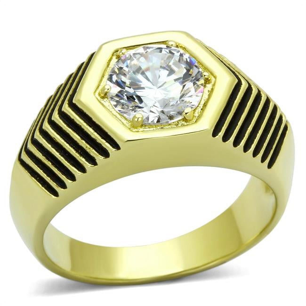 Men IP Gold Stainless Steel Ring with AAA Grade CZ in Clear - Size 8