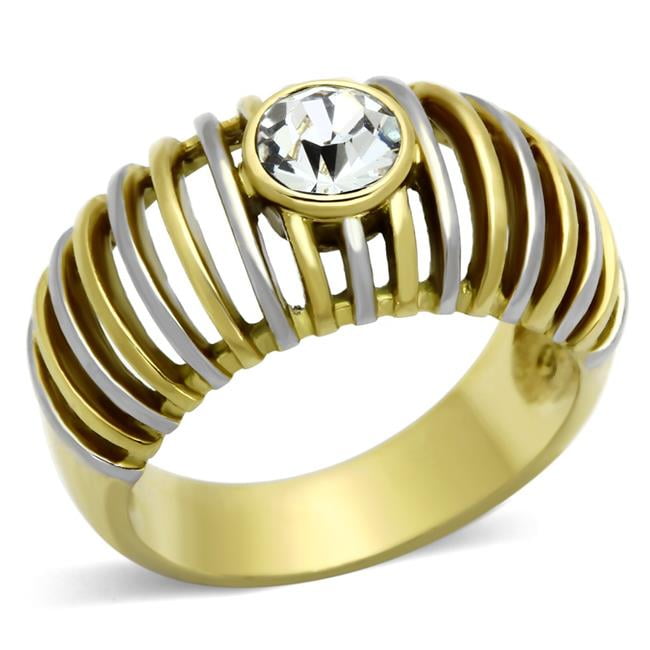 Picture of Alamode TK1095-6 Women Two-Tone IP Gold Stainless Steel Ring with Top Grade Crystal in Clear - Size 6