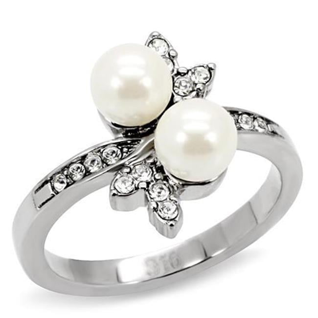 Women High Polished Stainless Steel Ring with Synthetic in White - Size 6
