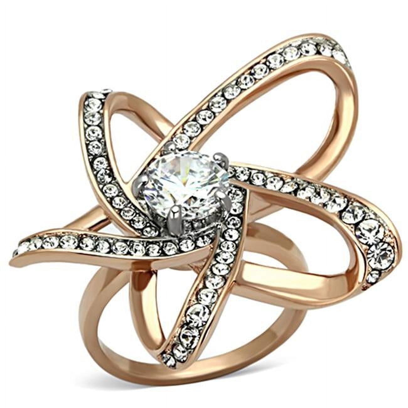 Women Two-Tone IP Rose Gold Stainless Steel Ring with AAA Grade CZ in Clear - Size 9