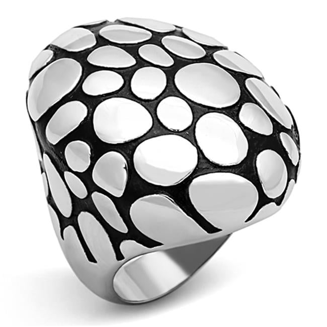 Women High Polished Stainless Steel Ring with Epoxy in Jet - Size 10