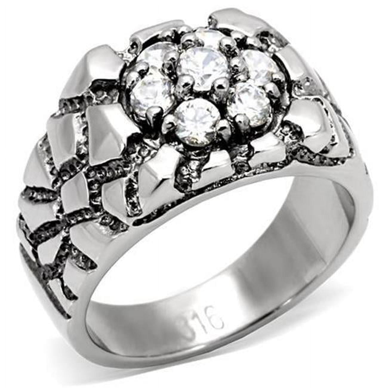 Men High Polished Stainless Steel Ring with AAA Grade CZ in Clear - Size 11