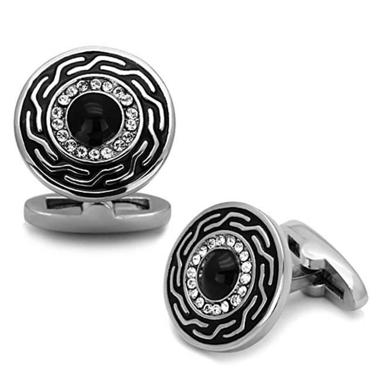 Picture of Alamode TK1264 Men High Polished Stainless Steel Cufflink with Top Grade Crystal in Clear