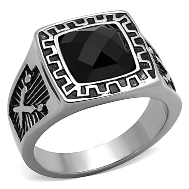 Men High Polished Stainless Steel Ring with Synthetic in Jet - Size 9