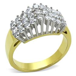 Women Two-Tone IP Gold Stainless Steel Ring with AAA Grade CZ in Clear - Size 10