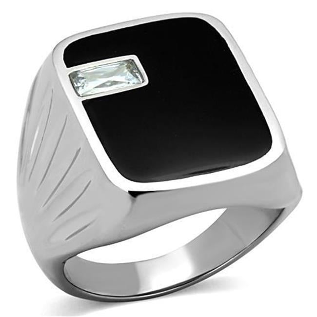 TK1598-12 Men High Polished Stainless Steel Ring with AAA Grade CZ in Clear - Size 12