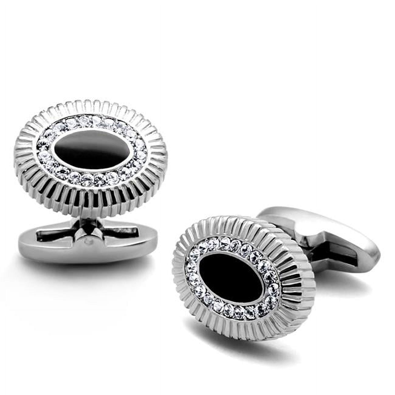 Picture of Alamode TK1656 Men High Polished Stainless Steel Cufflink with Top Grade Crystal in Clear